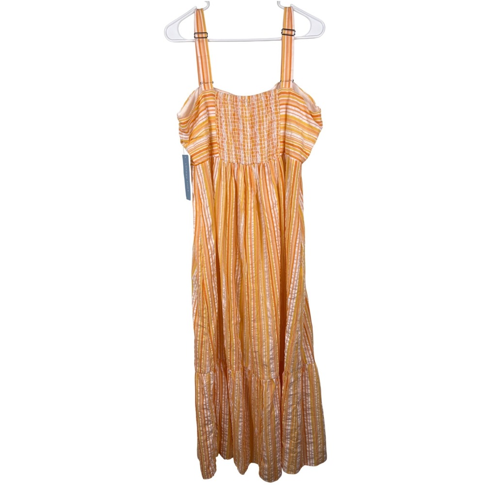 London Times Striped Maxi Dress Women 16 Orange White Coastal Boho Tiered‎ NWT - Picture 5 of 7